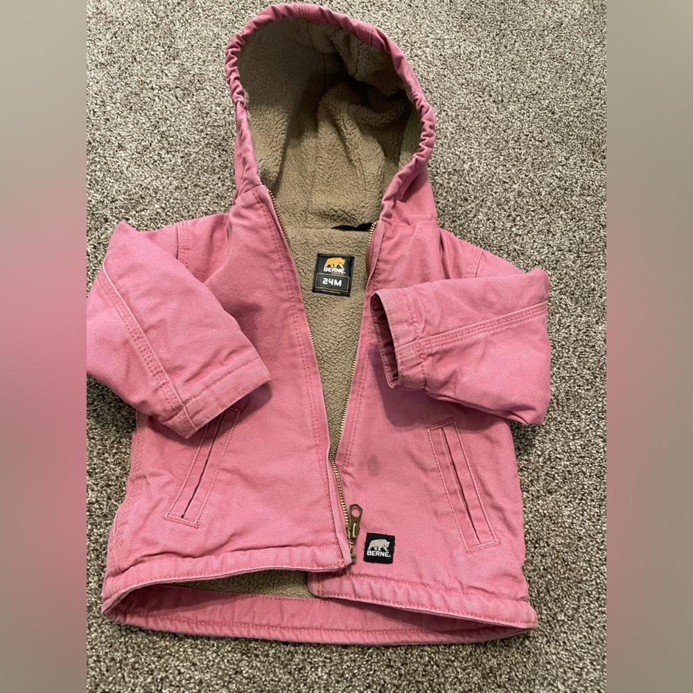 Berne Toddler Girl Pink Hooded Sherpa Lining Heavyweight Winter Coat